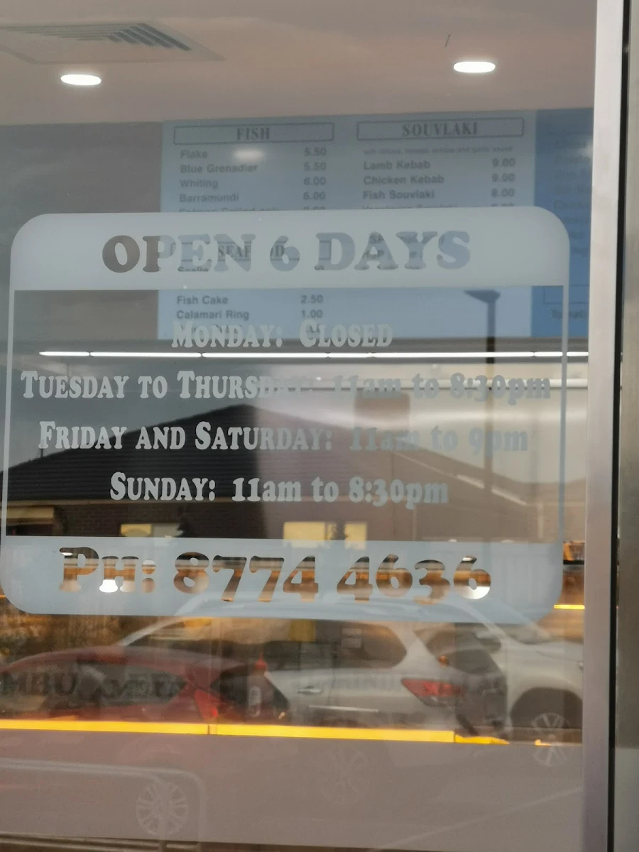 Menu, Clarinda Village Fish and Chippery