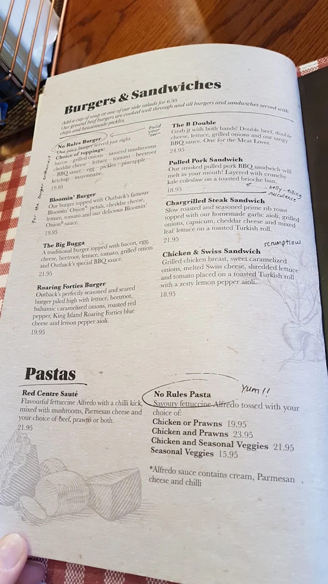 Menu, Outback Steakhouse Wollongong