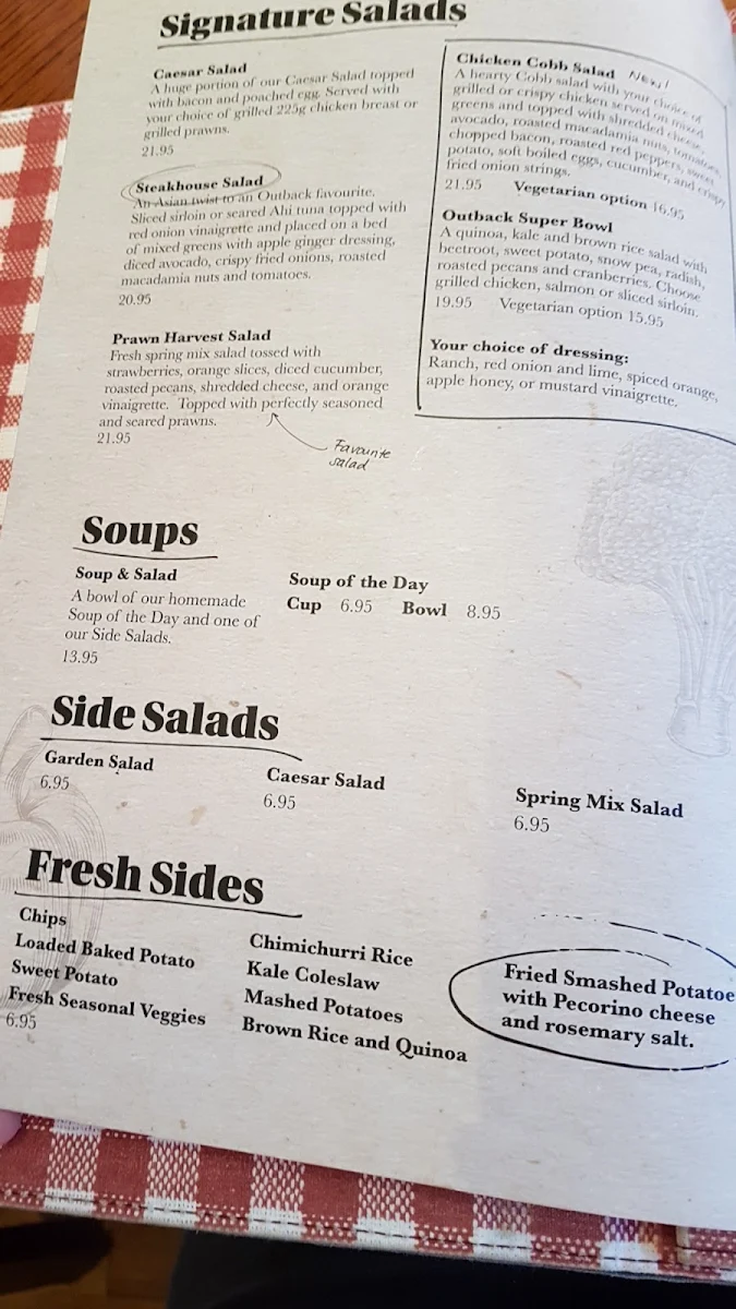 Menu, Outback Steakhouse Wollongong