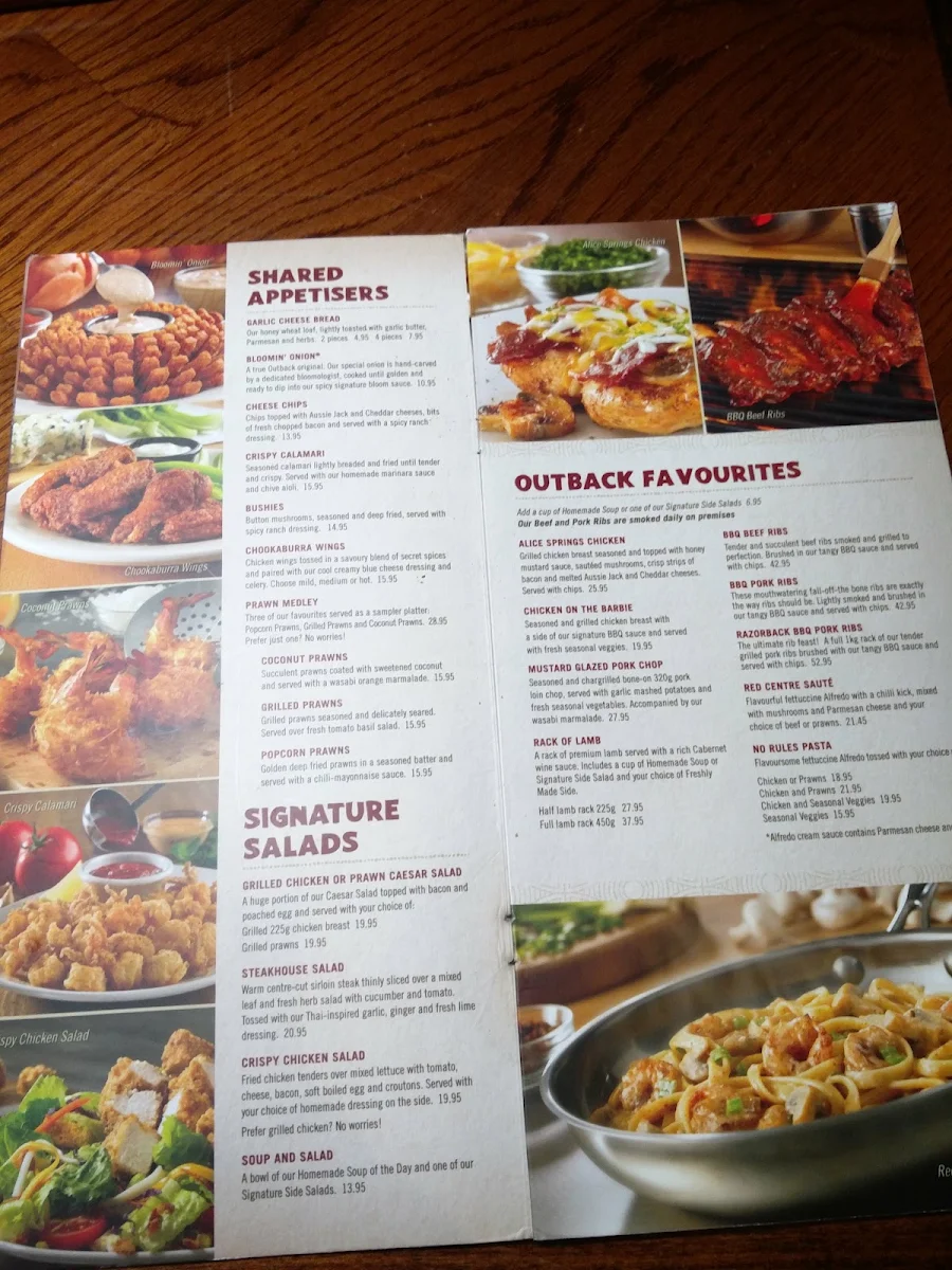 Menu, Outback Steakhouse Wollongong