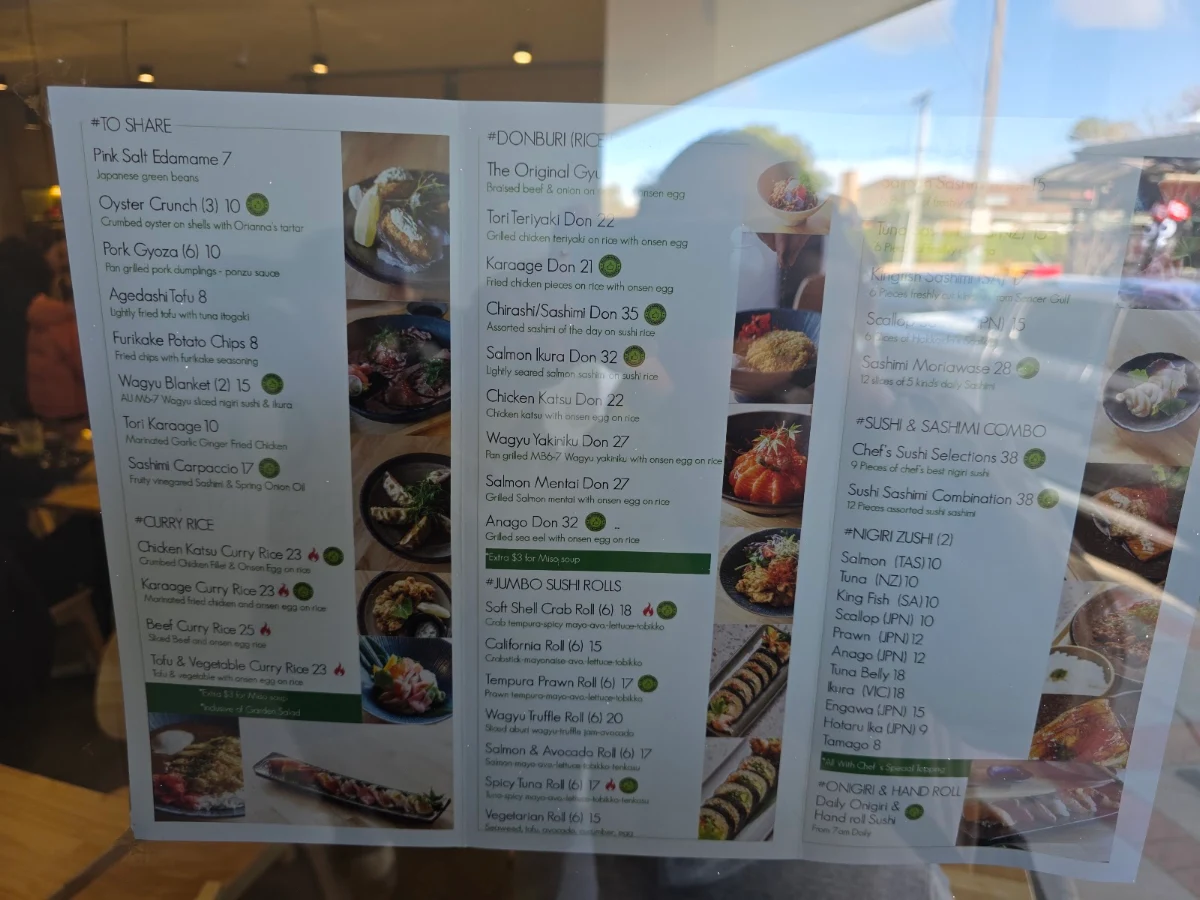 Menu, ORIANNA SUSHI CAFE
