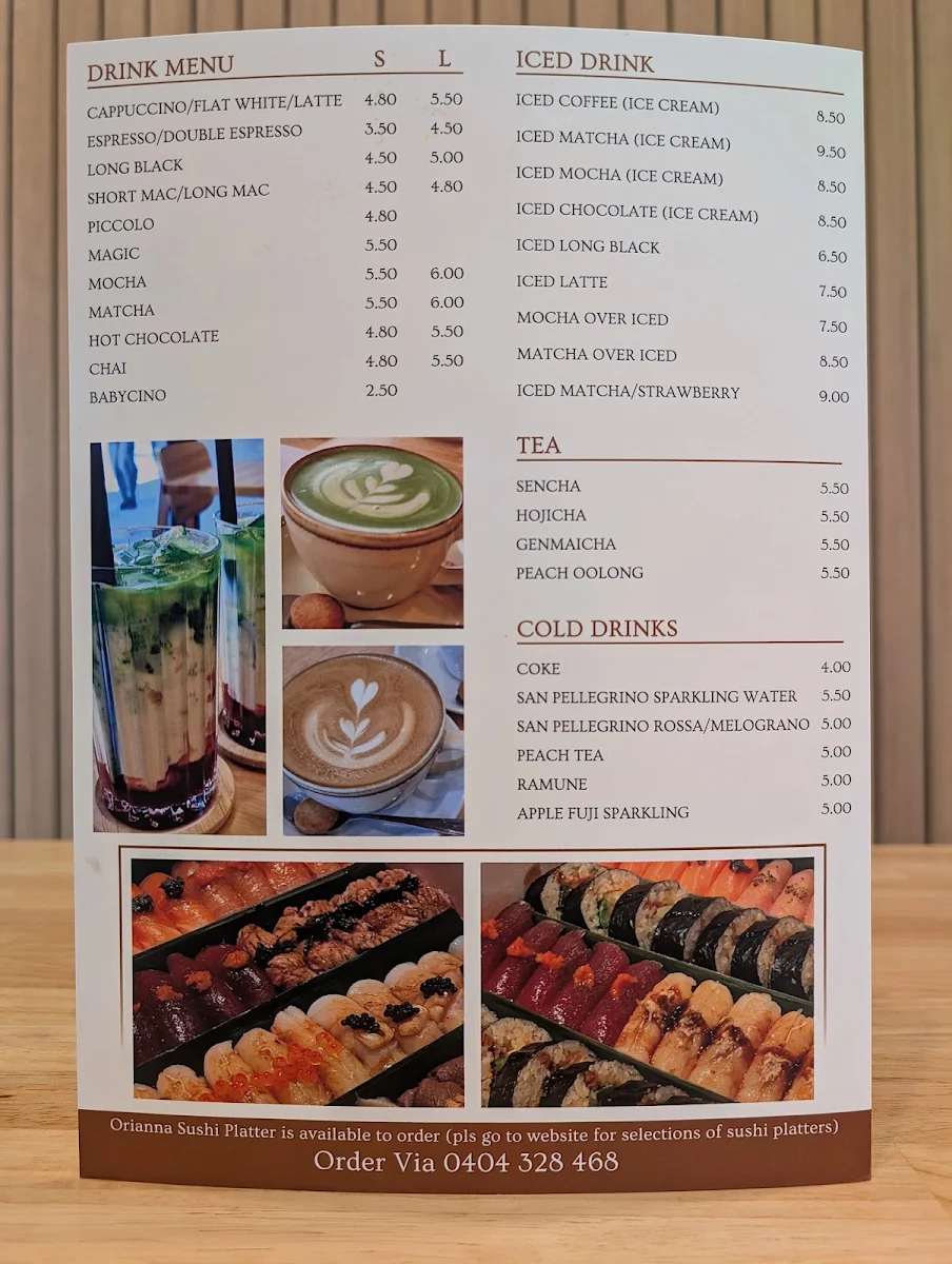Menu, ORIANNA SUSHI CAFE