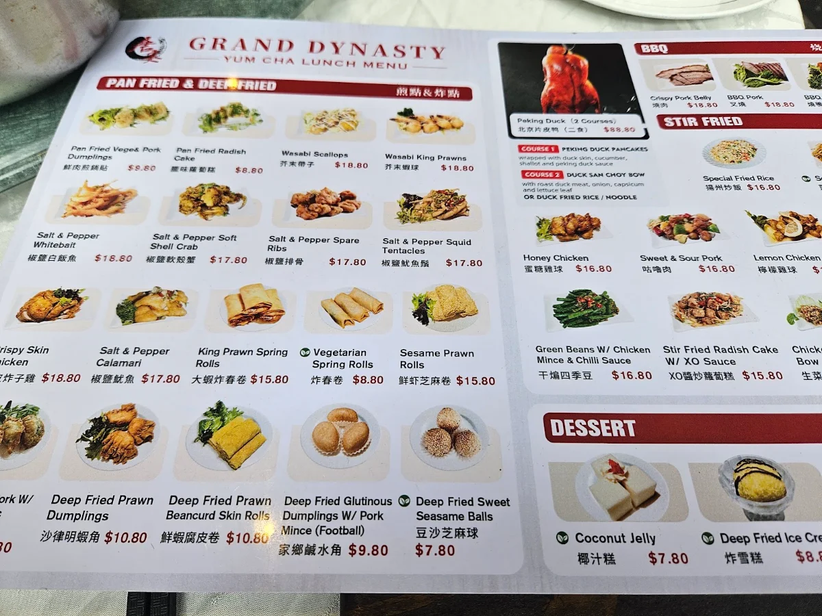 Menu, Grand Dynasty Yumcha and Seafood Restaurant