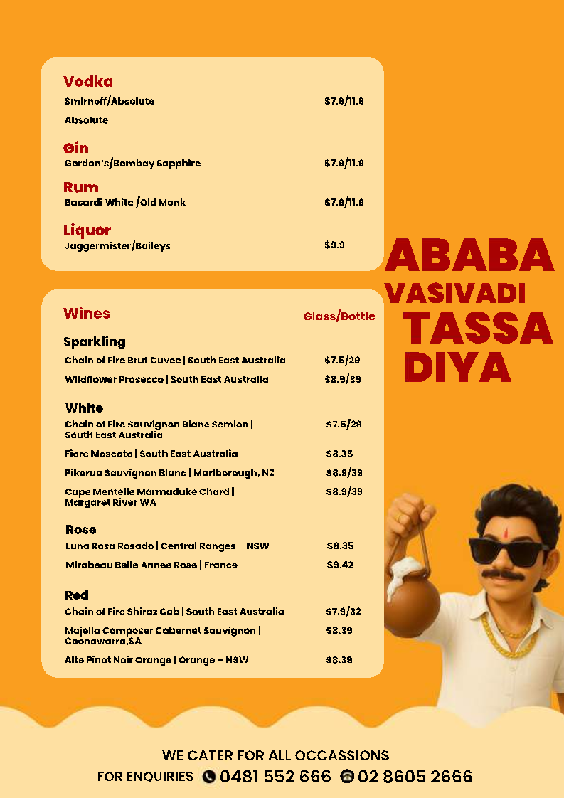 Menu, Antera Riverstone.