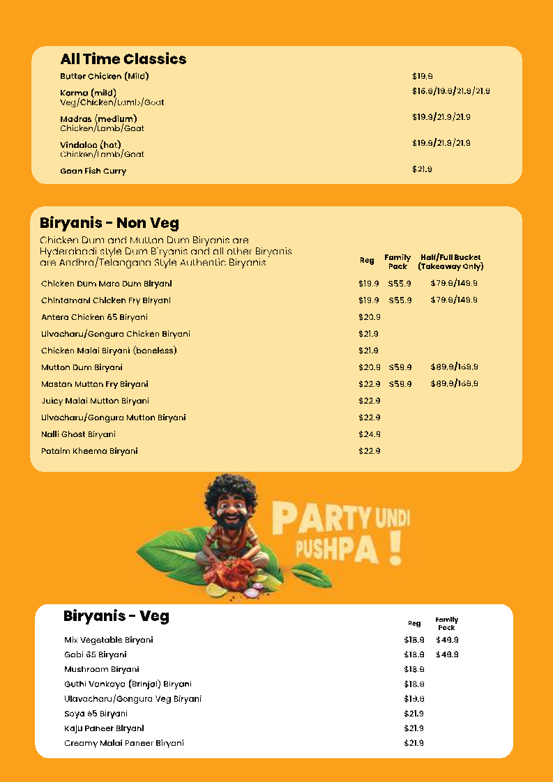 Menu, Antera Riverstone.