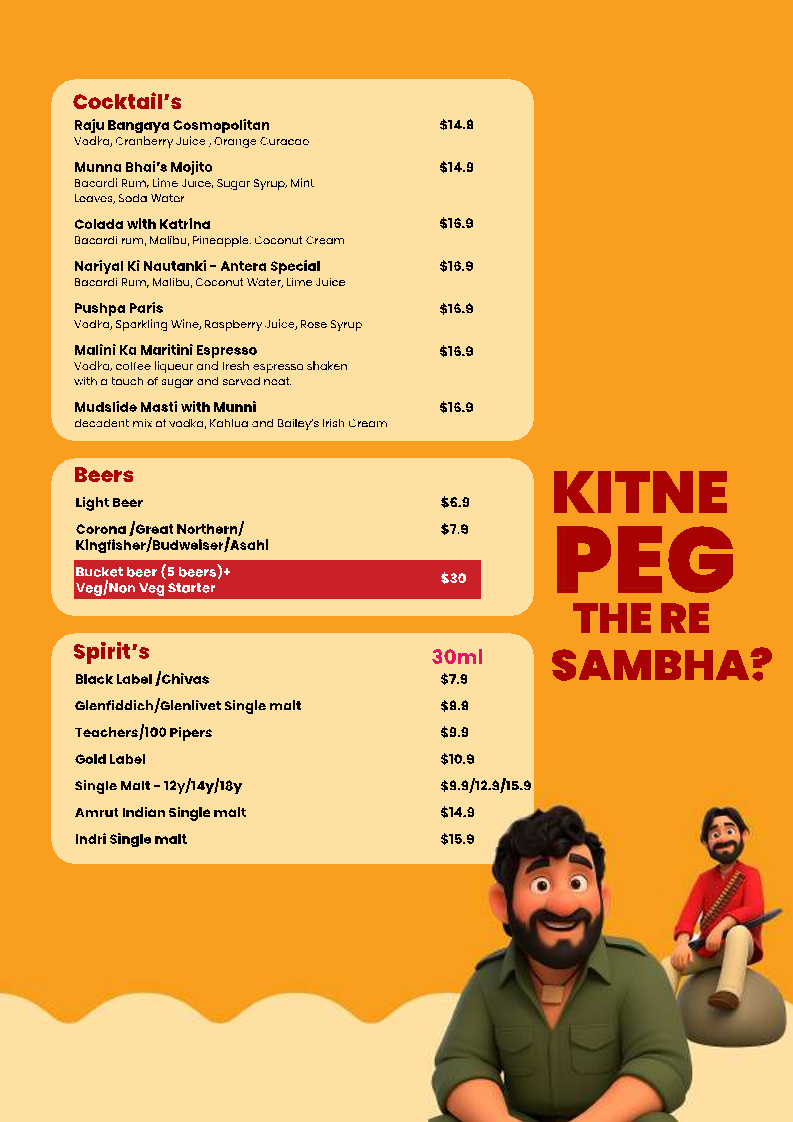 Menu, Antera Riverstone.