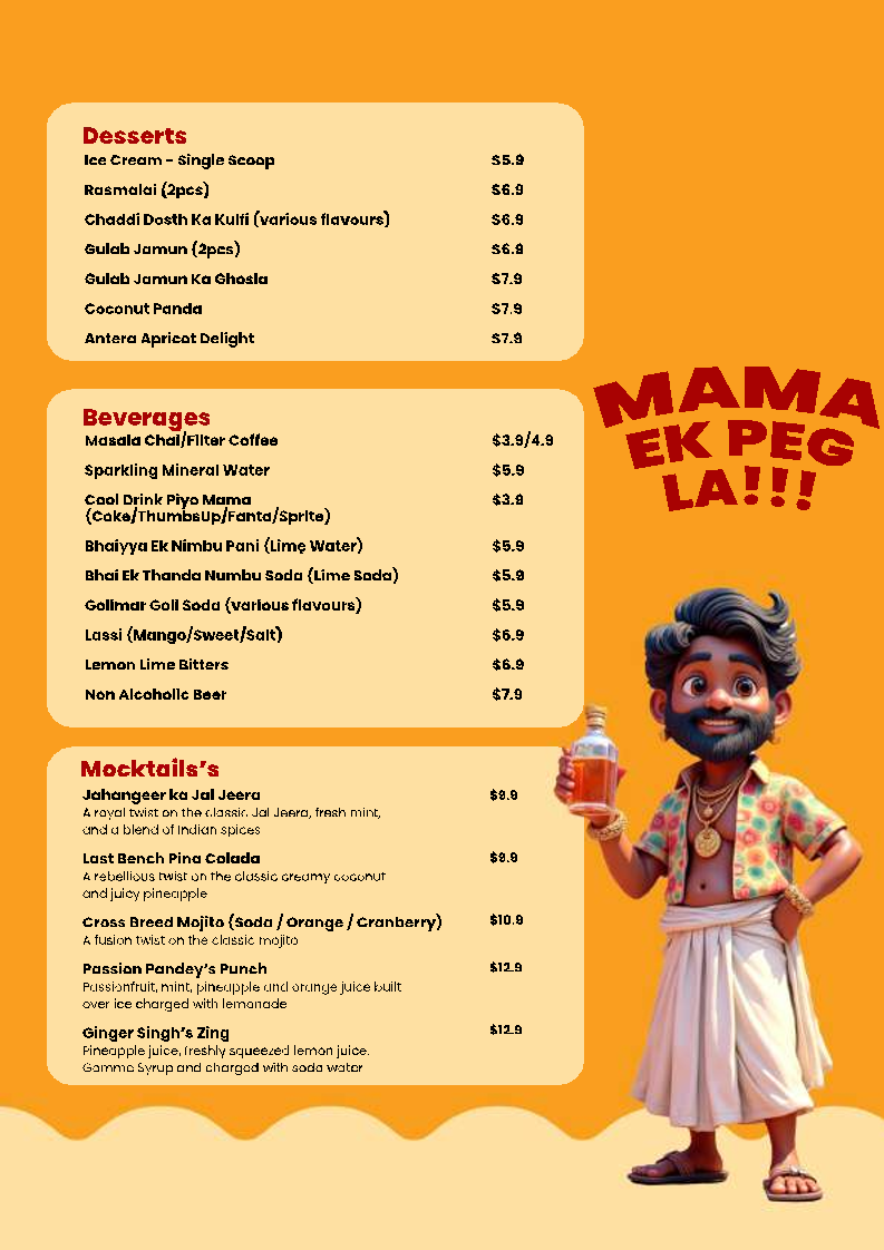 Menu, Antera Riverstone.