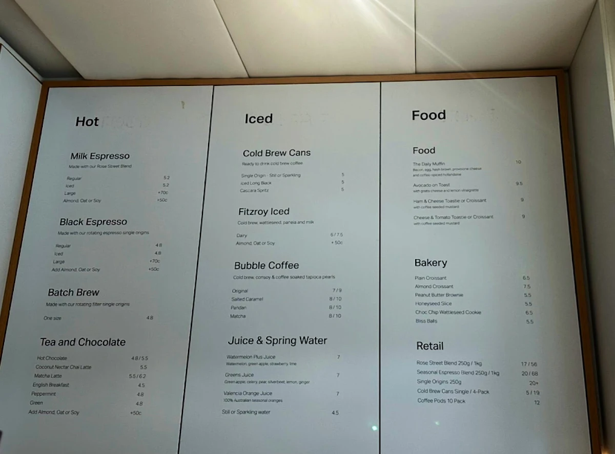 Menu, Industry Beans Lt. Collins