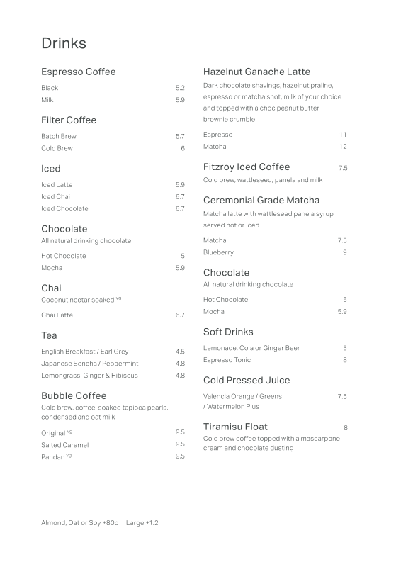 Menu, Industry Beans Lt. Collins