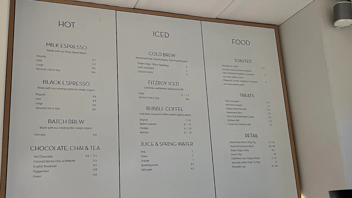 Menu, Industry Beans Lt. Collins