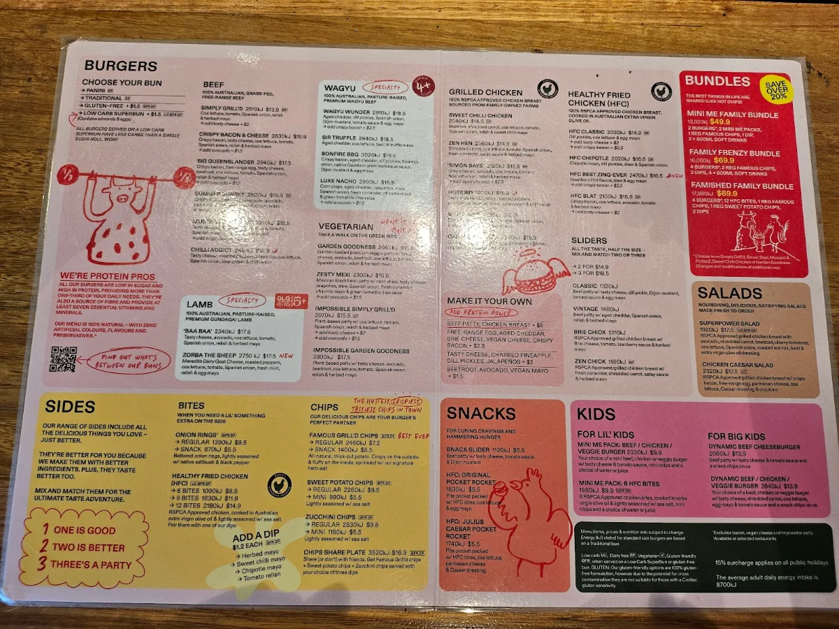 Menu, Grill'd Burgers - Fairfield Central