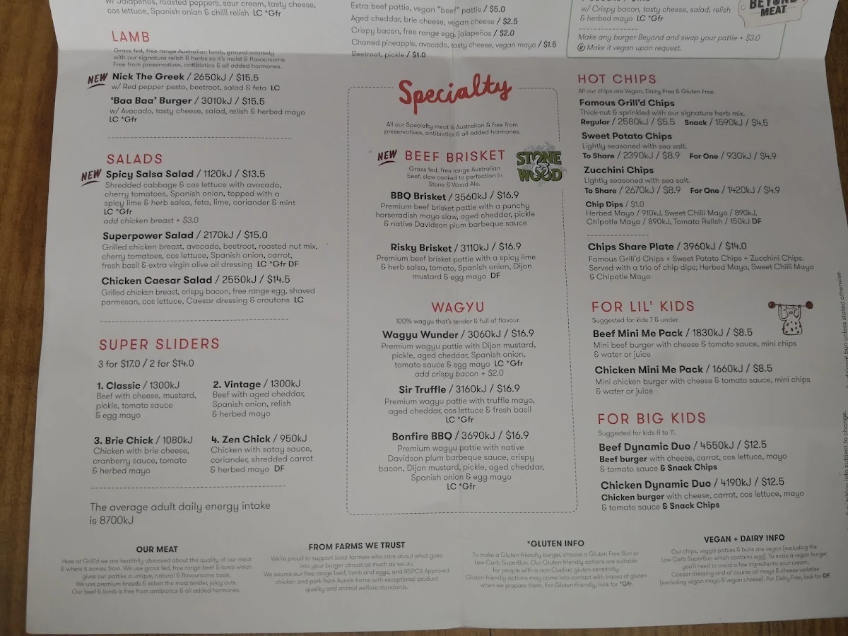 Menu, Grill'd Burgers - Fairfield Central
