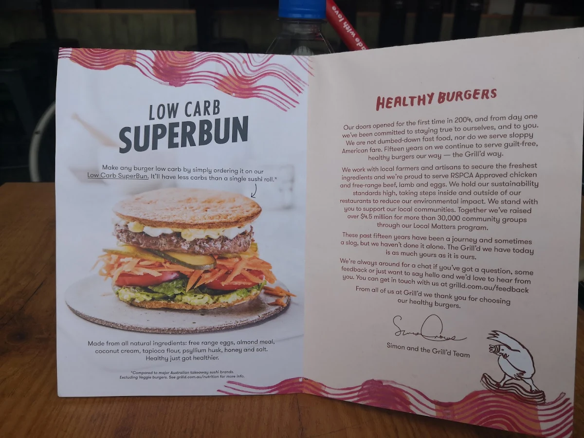 Menu, Grill'd Burgers - Fairfield Central