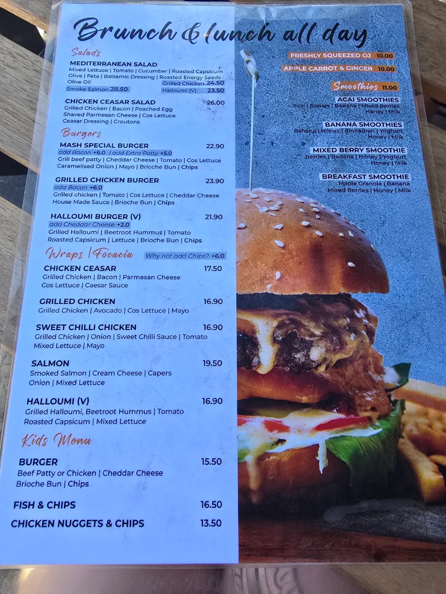 Menu, Mash Café And Restaurant