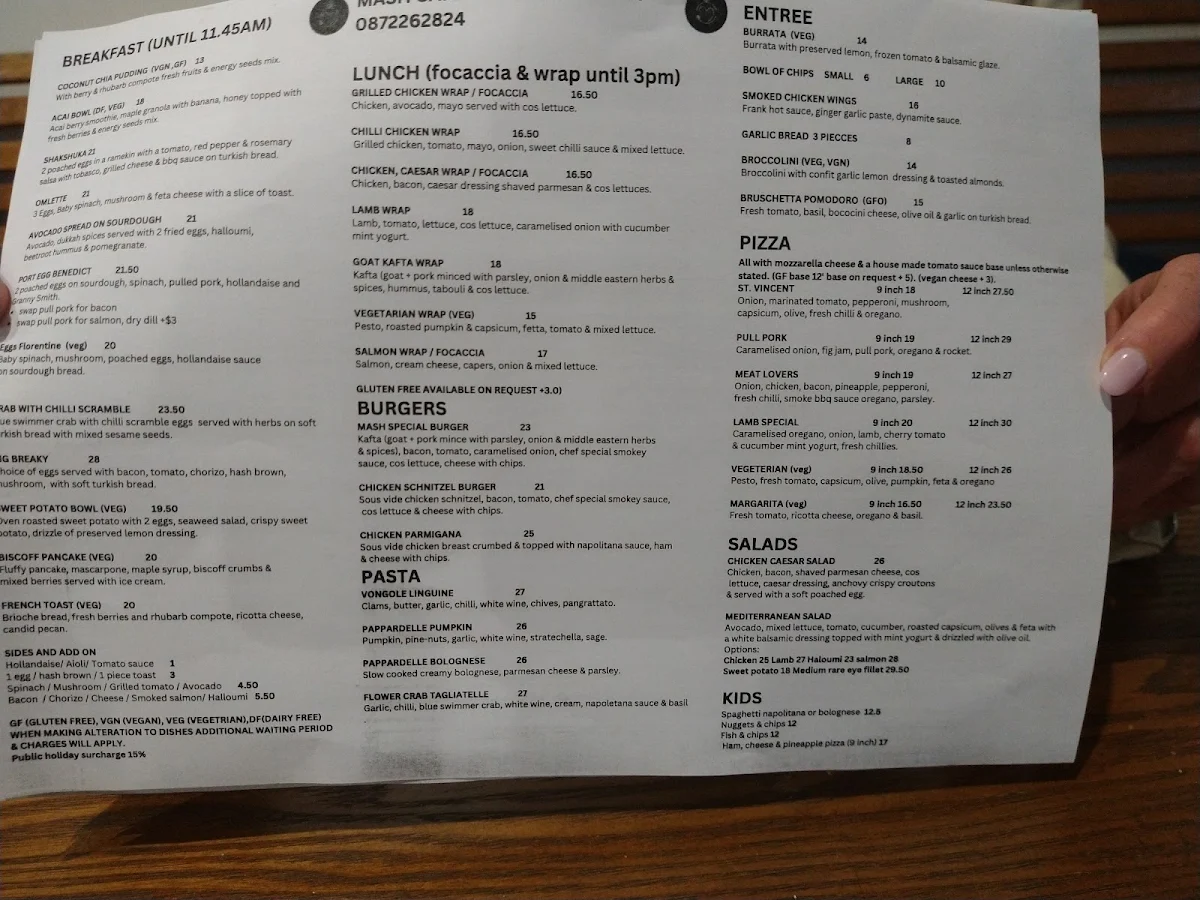 Menu, Mash Café And Restaurant