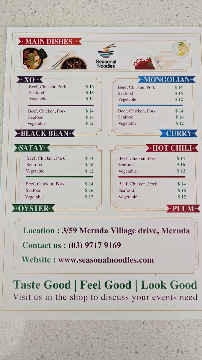 Menu, Seasonal Noodle