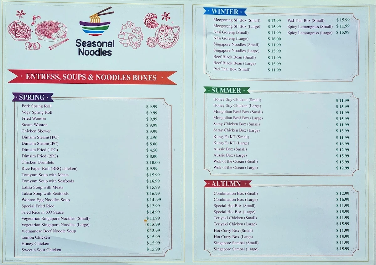 Menu, Seasonal Noodle