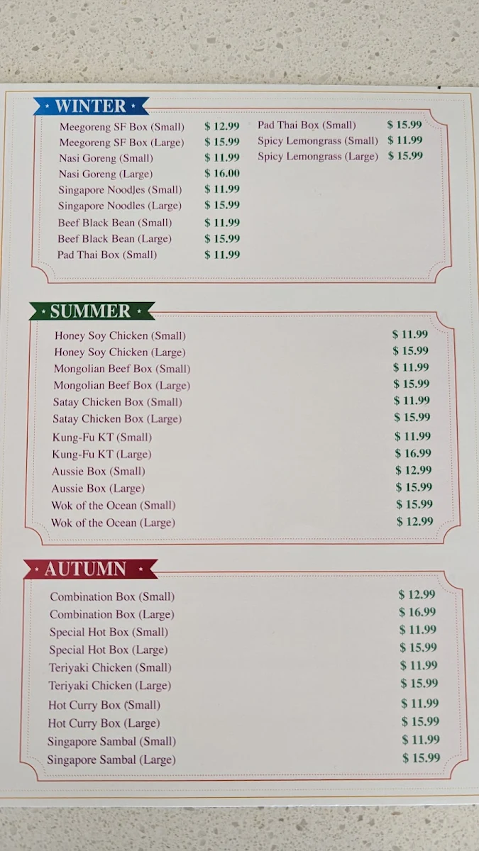 Menu, Seasonal Noodle