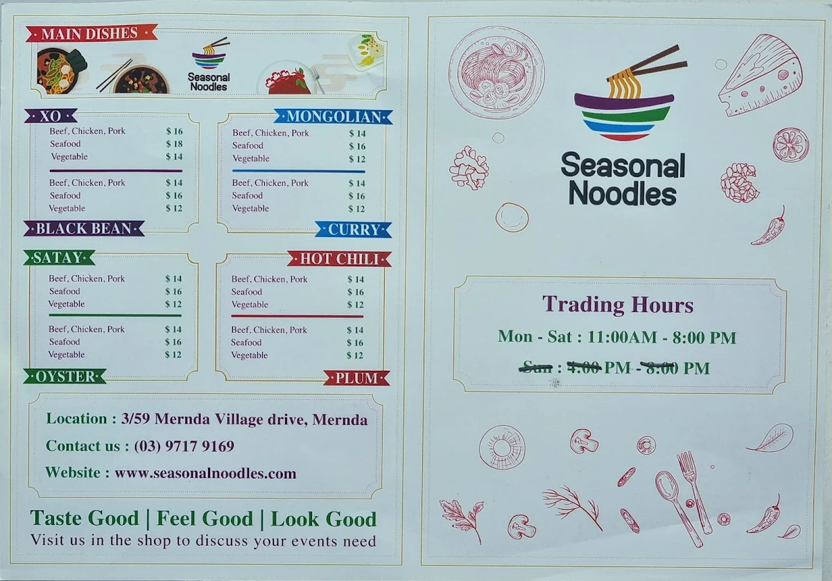 Menu, Seasonal Noodle