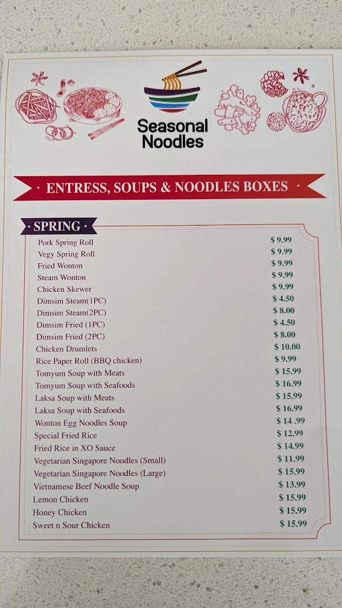 Menu, Seasonal Noodle