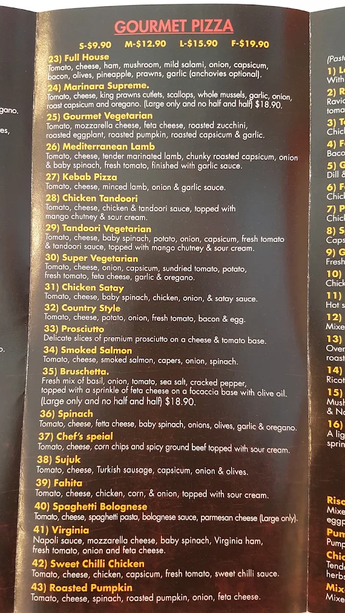 Menu, The Lakes Pizza Pasta and Ribs