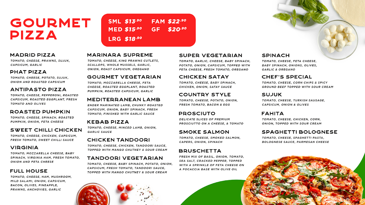 Menu, The Lakes Pizza Pasta and Ribs