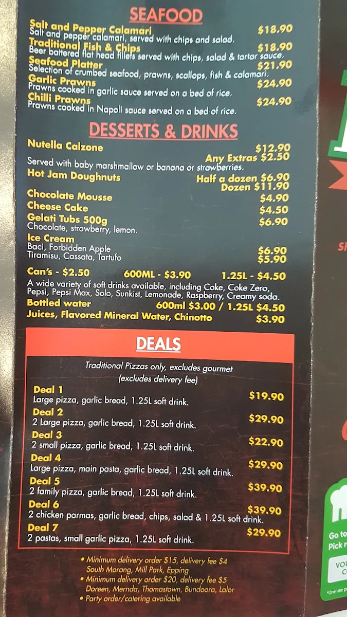 Menu, The Lakes Pizza Pasta and Ribs