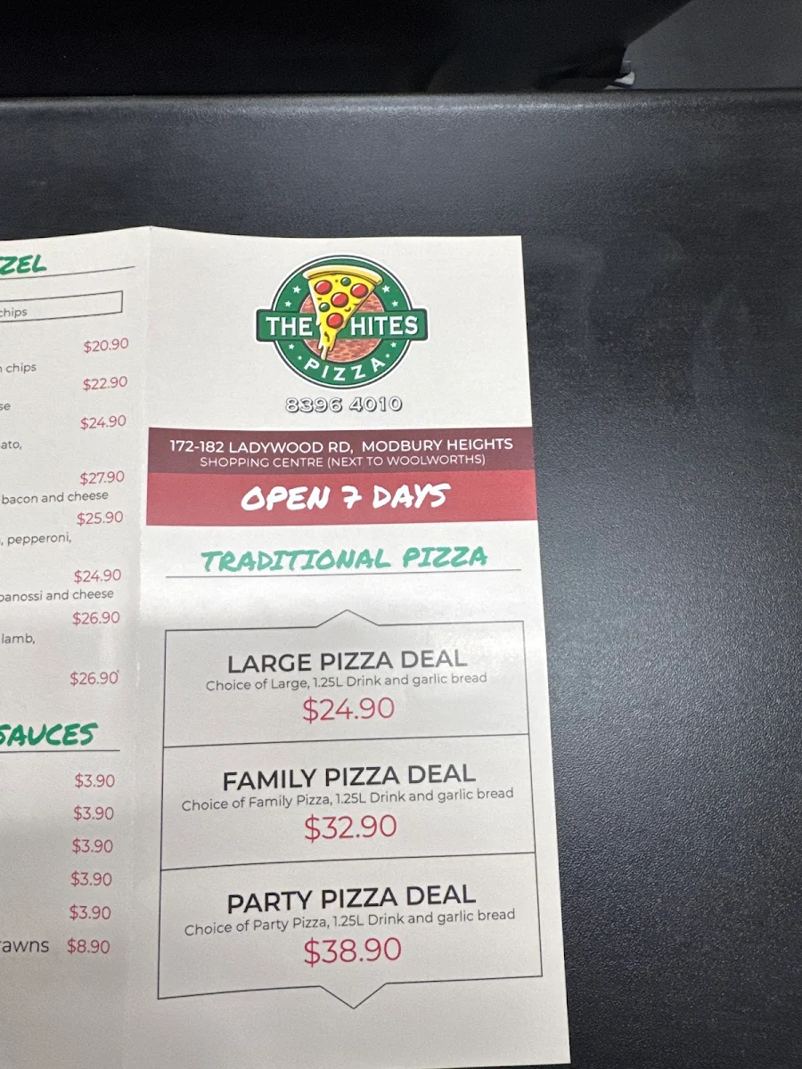 Menu, The Hites Pizza