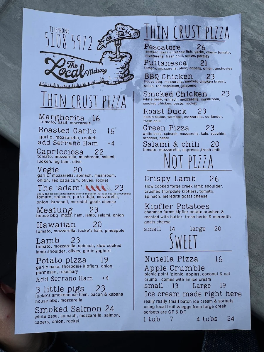 Menu, The Local Metung