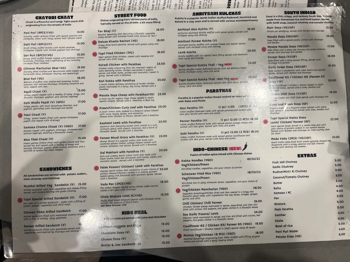 Menu, Tapri Proudly Desi - Paddington