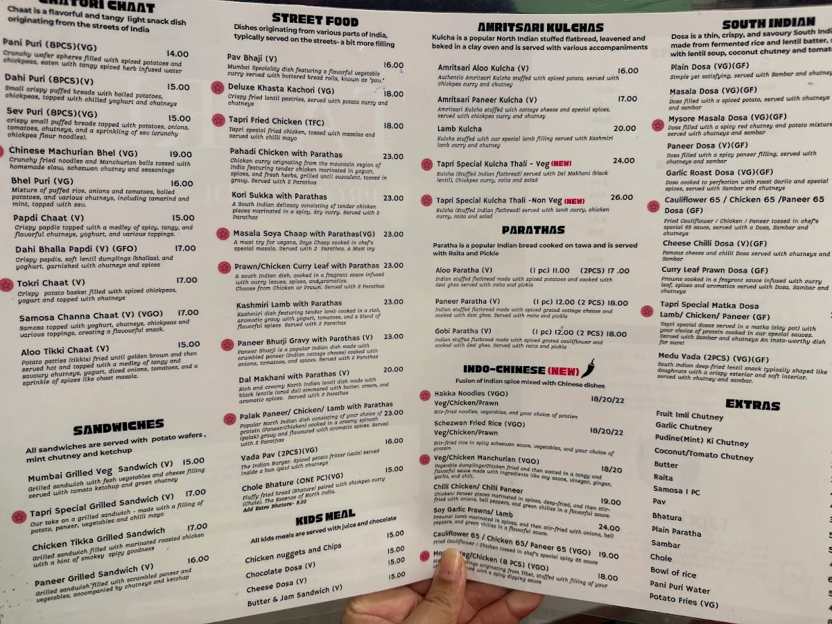 Menu, Tapri Proudly Desi - Paddington