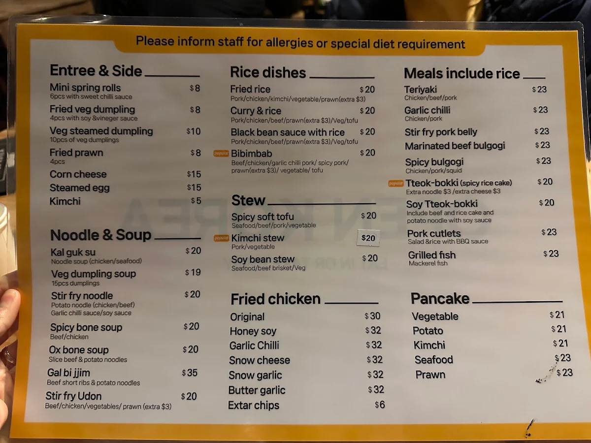 Menu, Open Korea