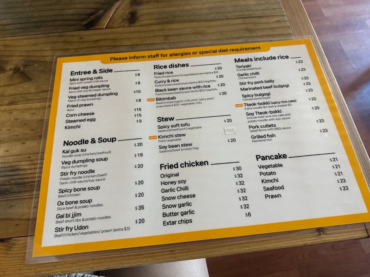 Menu, Open Korea
