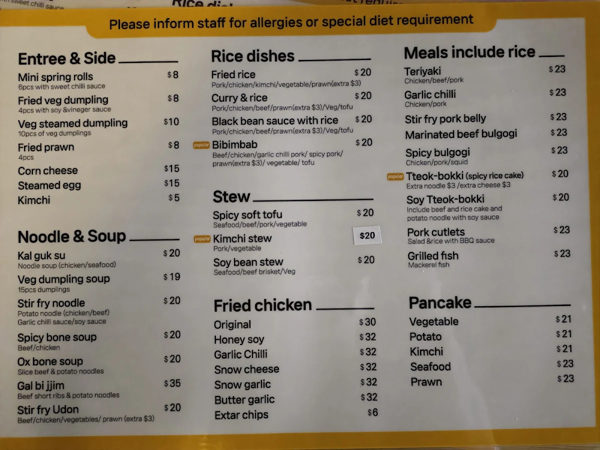 Menu, Open Korea