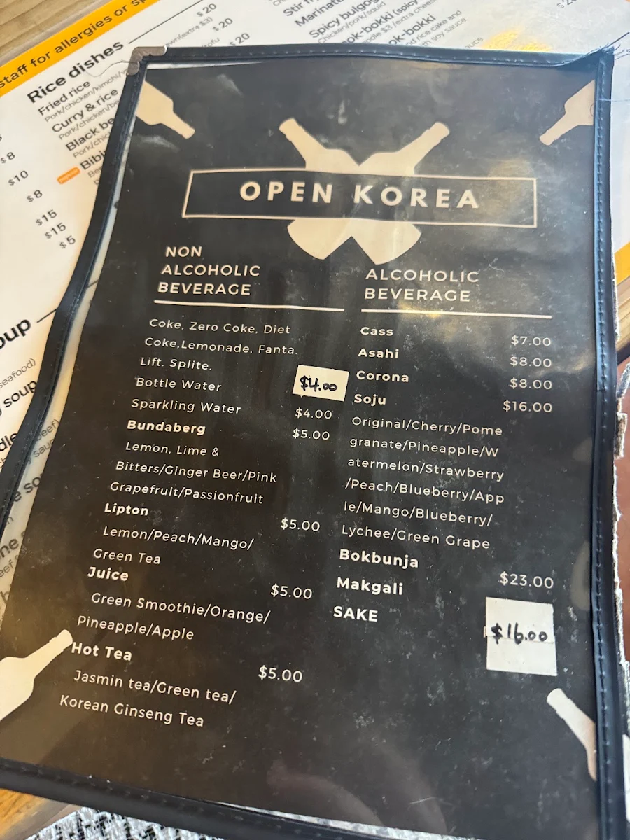 Menu, Open Korea