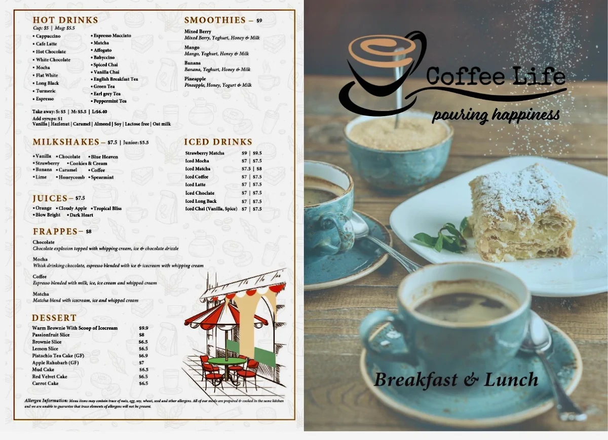 Menu, Coffee Life Trafalgar
