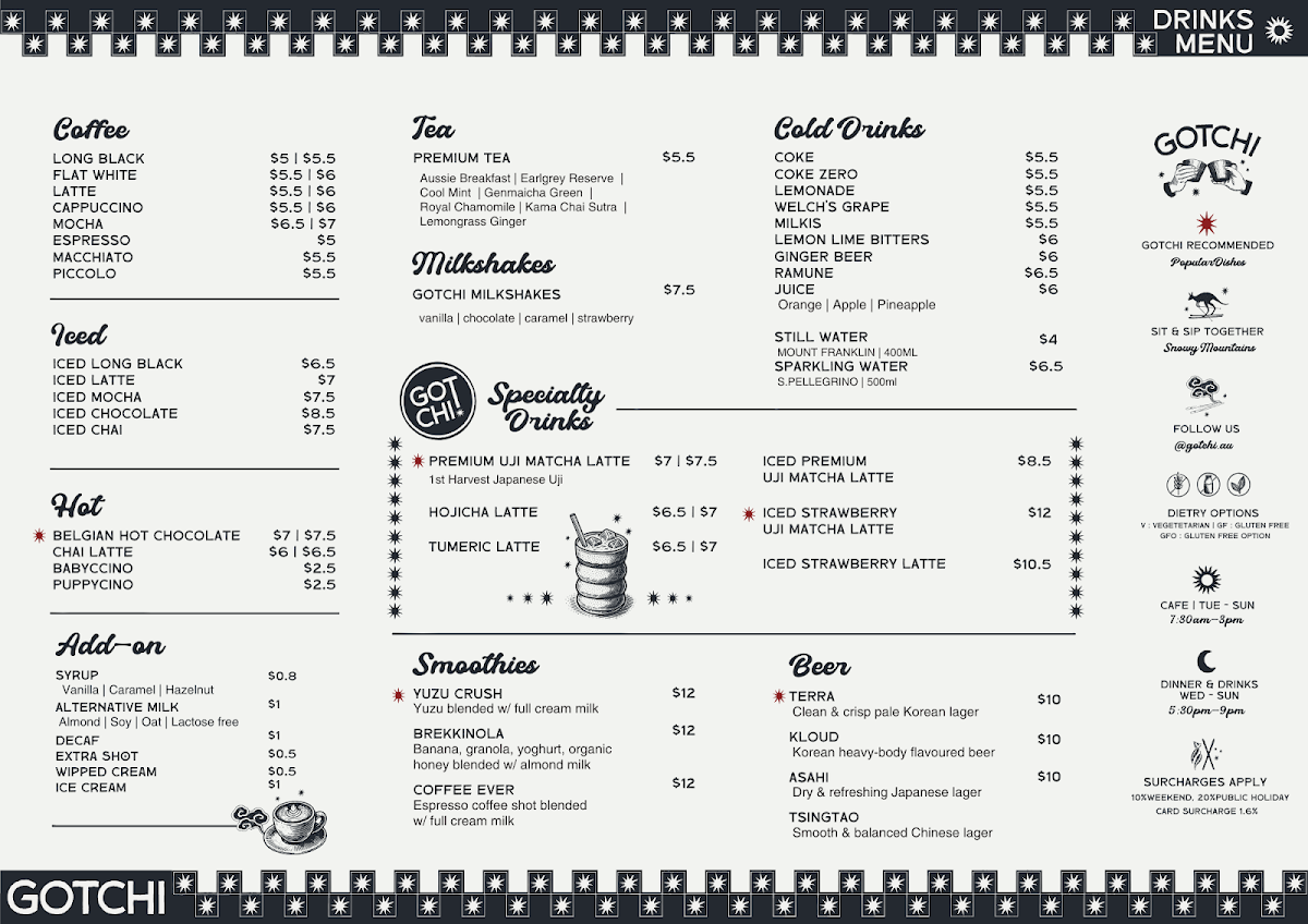 Menu, Gotchi Jindabyne