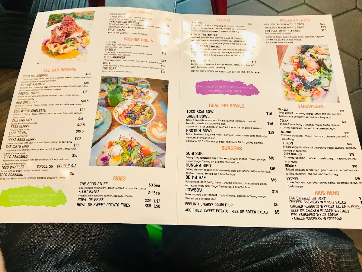 Menu, Toco Fresh Concord