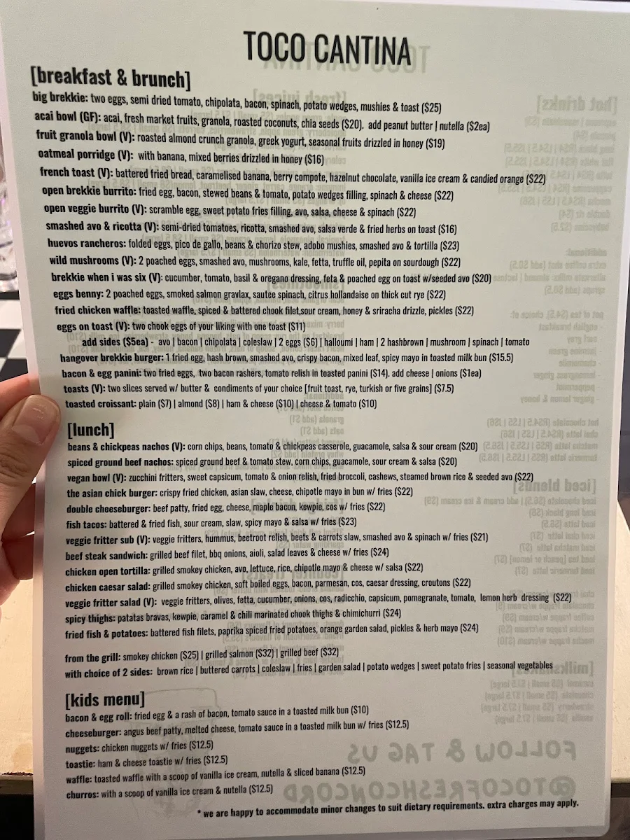 Menu, Toco Fresh Concord