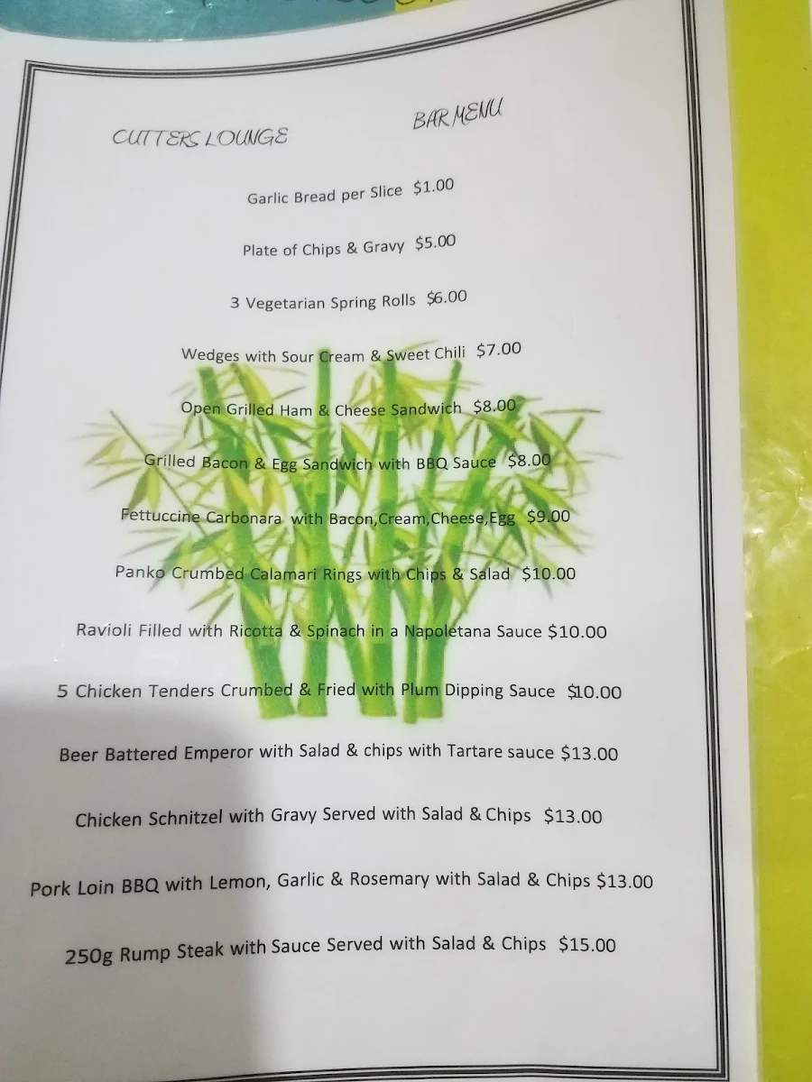 Menu, East End Hotel