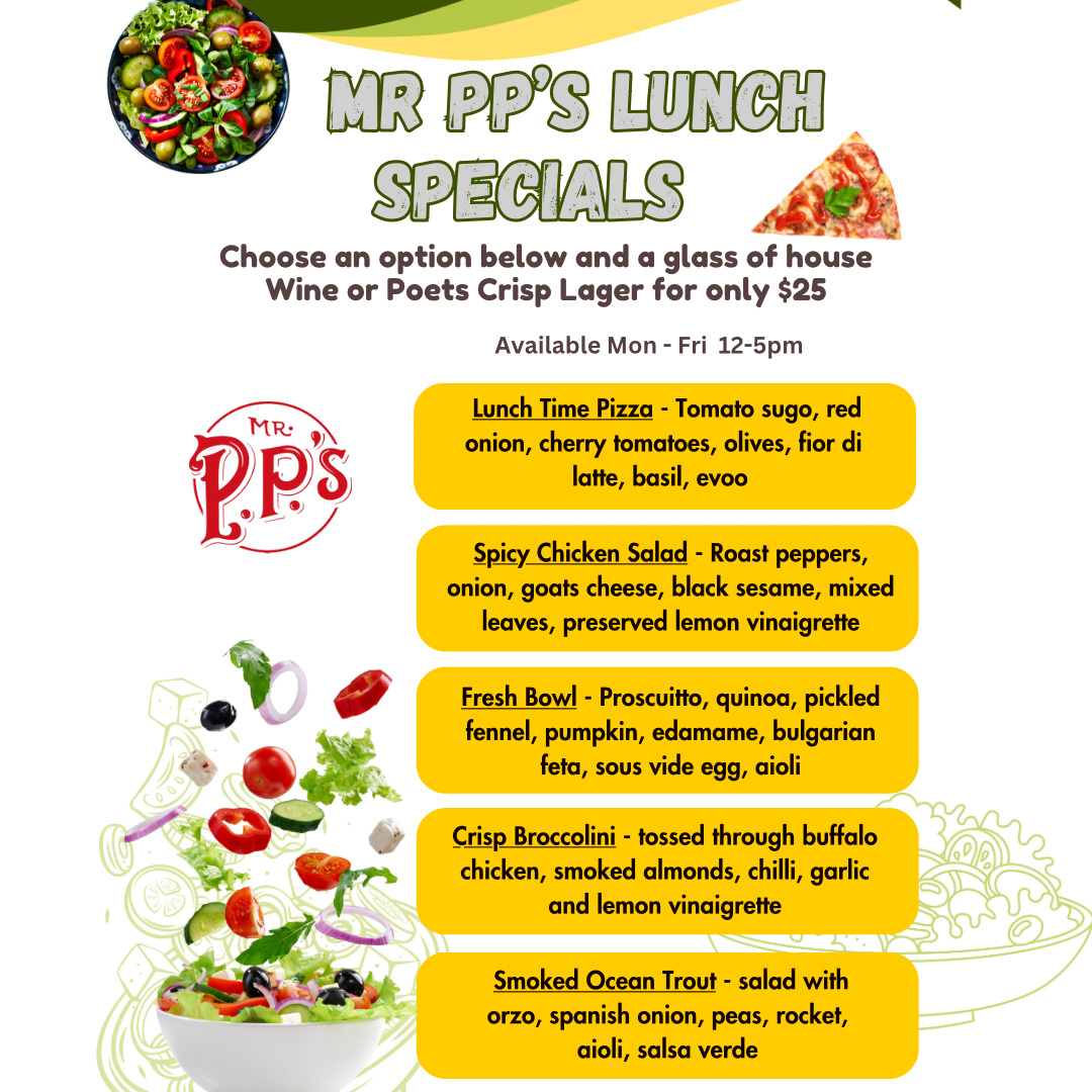 Menu, Mr PP's Rooftop and Laneway