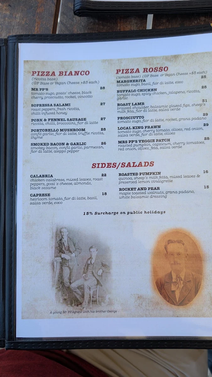 Menu, Mr PP's Rooftop and Laneway