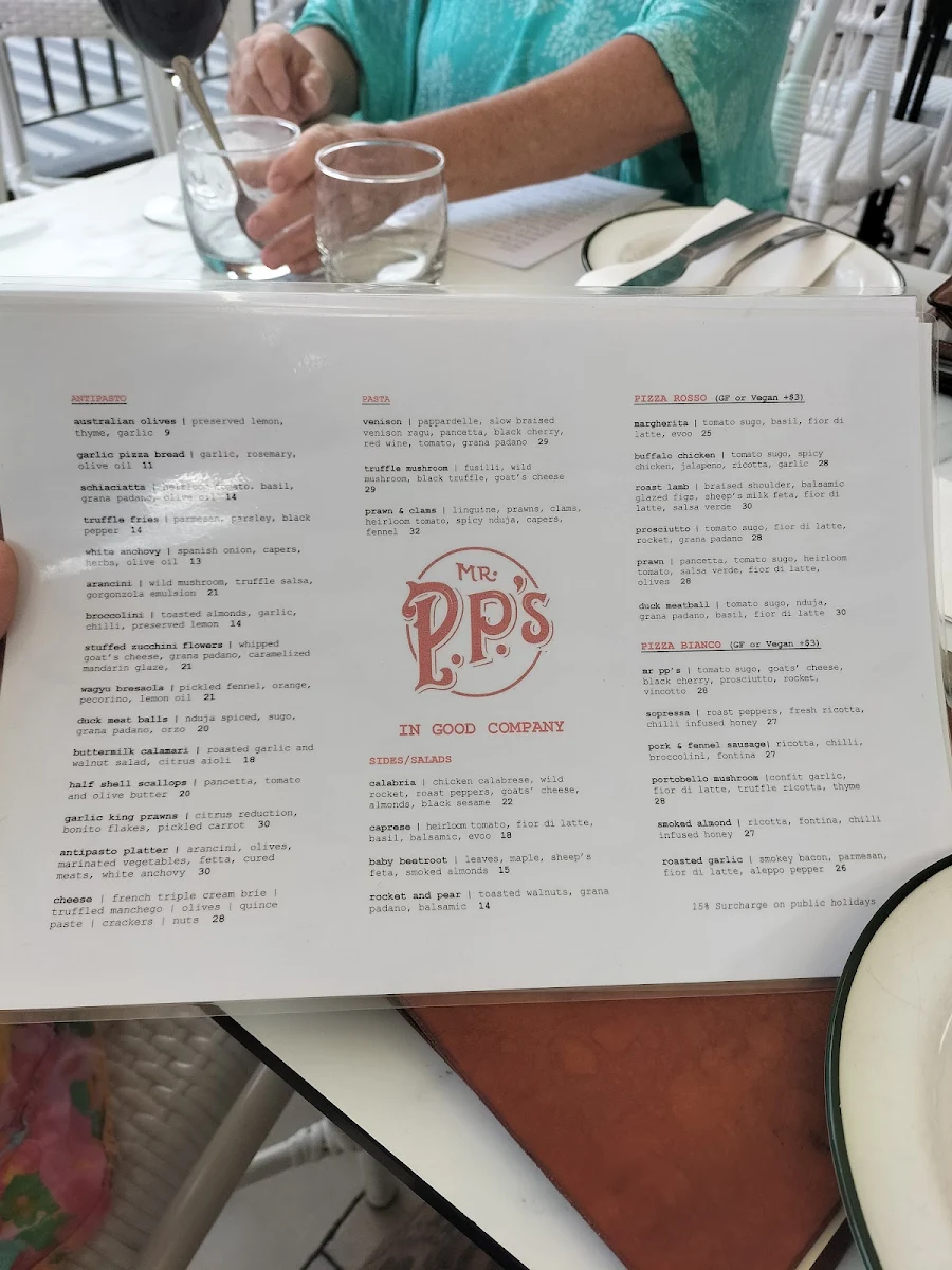 Menu, Mr PP's Rooftop and Laneway