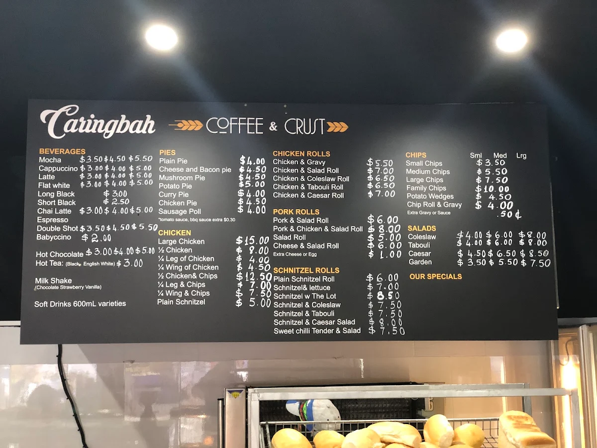 Menu, Caringbah Crust & Coffee