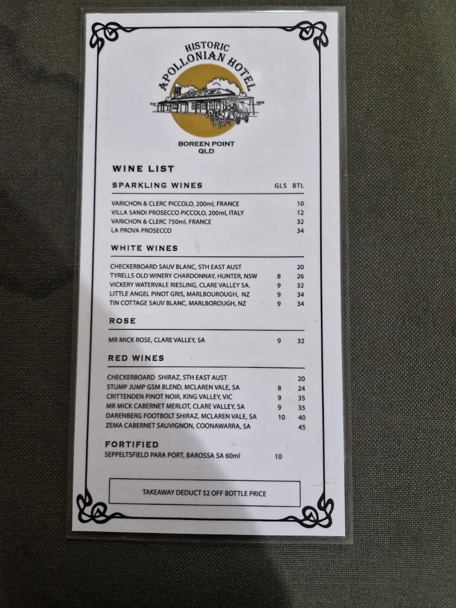 Menu, Apollonian Hotel
