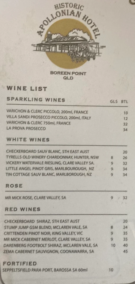Menu, Apollonian Hotel
