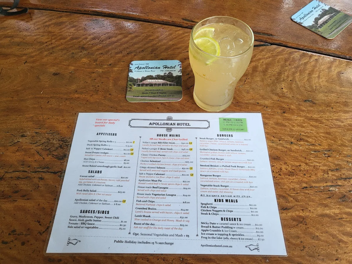 Menu, Apollonian Hotel