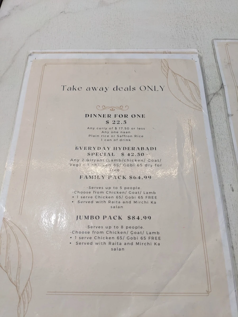 Menu, Biryani House Hoppers Crossing