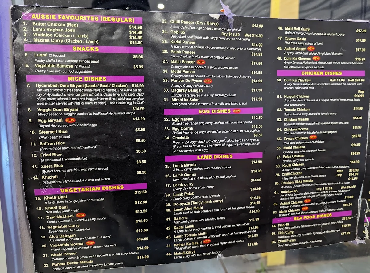 Menu, Biryani House Hoppers Crossing