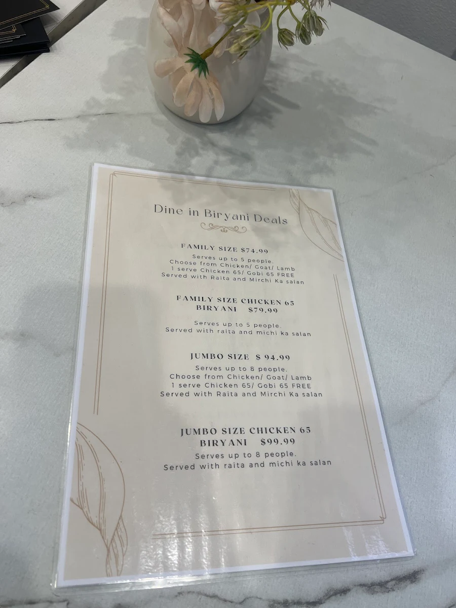 Menu, Biryani House Hoppers Crossing